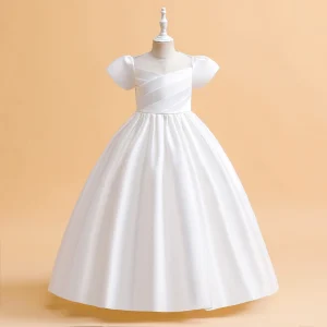 Robe de demoiselle d&rsquo;honneur élégante pour filles cérémonie mariage baptême première communion robe soirée été blanc coton polyester élégance sécurité confort durable haute qualité