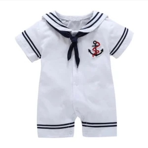 Romper bébé garçon style marin manches courtes coton doux été combinaison marine nouveauné vêtements bébé look stylé confortable soft trendy soft