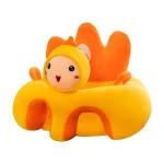 Housse de siège en peluche pour canapé bébé support d&rsquo;apprentissage assis coussin confortable design cartoon animal jaune et orange cadeau enfant