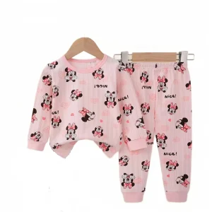 Pyjama enfant fille Minnie Mouse coton doux manches longues pantalon élastique style mode usage maison confort nuit