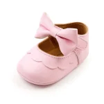 Chaussures d&rsquo;été pour bébé fille style princesse semelle souple nœud papillon baskets décontractées premiers pas occasion spéciale rose pastel