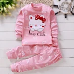 Pyjama en Coton pour Bébé Fille Ensemble 2 Pièces Design Chat Mignon Finition Douce Saison Printemps 13 Ans