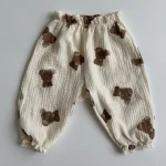 Pantalon bébé en mousseline coton biologique imprimé ours mignon capri printemps été automne hiver vêtement doux confort usage quotidien