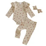 Ensemble vêtements bébé fille 018 mois body manches longues pantalon imprimé rose nœud bande de sauna tenue printemps automne