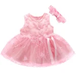Robe à nœud et bandeau de sauna pour bébé fille vêtements d&rsquo;été en dentelle robe de princesse look élégant collection 2023 idée cadeau