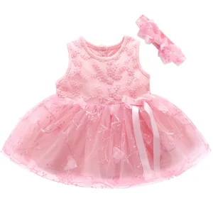 Robe à nœud et bandeau de sauna pour bébé fille vêtements d&rsquo;été en dentelle robe de princesse look élégant collection 2023 idée cadeau