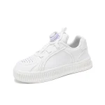 Chaussures Plates Confortables Respirantes pour Enfant Baskets Mignonnes Blanc Tige Basse Semelle Rubber Design Moderne Usage Décontracté