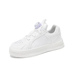 Chaussures Plates Confortables Respirantes pour Enfant Baskets Mignonnes Blanc Tige Basse Semelle Rubber Design Moderne Usage Décontracté