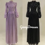 Robes de soirée pour femmes, personnalisées, encolure dégagée, ligne a, dentelle, robes d&rsquo;occasion formelles, fermeture éclair, manches longues, volants, longueur au sol