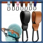 Crochets de poussette en cuir PU réglables 2 pièces accessoires de voyage bébé organizateur sac à couches cintre sécurité confort durabilité