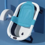 Baignoire pliable pour bébé rembourrée tissu bleuปลอด facile à transporter confortable sécuritaire design moderne