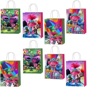Trolls Candy GT Sac à main en papier décoratif pour fête cadeau anniversaire 20x15x7cm 12PCS style élégant usage multiple