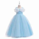 Robe princesse Cendrillon fille enfants déguisement paillettes soirée fête bleu pastel tulle satin longueur cheville costume enfant 38 ans