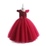 Robe formelle pour filles robe bouffante en maille style élégant longueur cheville robe de cérémonie haute qualité 713 ans