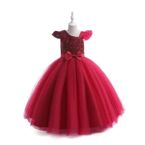 Robe formelle pour filles robe bouffante en maille style élégant longueur cheville robe de cérémonie haute qualité 713 ans