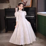 Robes longues de luxe rouges classiques pour filles, Costumes élégants d&rsquo;hôte de bal à la mode, robes formelles de Banquet d&rsquo;anniversaire pour enfants de haute qualité – style 6