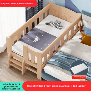 Lit enfant en bois massif gardecorps design moderne matelas en palmier de coco échelle bois chêne naturel sécuritaire transition lit bébé
