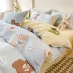 Ensemble de housse de couette bébé cartoon drap plat taies d&rsquo;oreiller 100% polyester microfibre sans remplissage double Queen Size machine washable hypoallergénique
