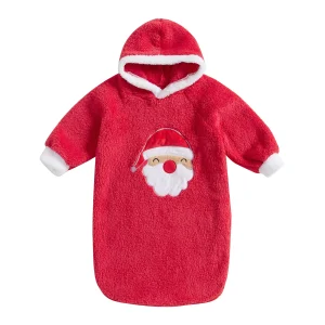 Robe de chambre bébé à capuchon design Père Noël doux polyester idéal pour les fêtes Usage quotidien Confort Durable Élégant Fille Garçon