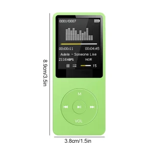 Lecteur MP3 Portable Écran Numérique Vert Design Moderne Écoute Musicale Sport Marche Course Poids Léger Usage Urbain Accessoire Multifonctionnel