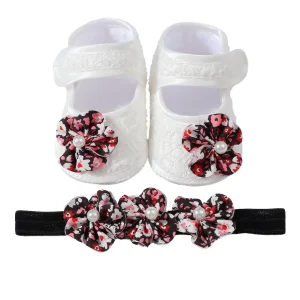 Chaussures de princesse bébé fille fleur de perle mignonnes semelle souple bandeau élastique floral printemps automne naissance