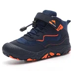Chaussures de randonnée montantes pour enfants baskets de trekking imperméables bottes d&rsquo;escalade pour garçons et filles chaussures de sport anticollision et antidérapantes  K005 navy