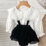 Ensemble bébé fille robe tulle col brodé manches bouffantes collection printemps 2024