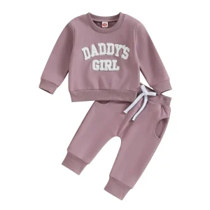 Ensemble vêtements bébé fille sweatshirt joggers broderie Daddy&rsquo;s Girl coton printemps automne 03 ans