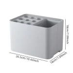 Organisateur de stylos en plastique moderne rangement bureau compartiments multiples style épuré couleur grise dimensions 26.5x18x18 cm