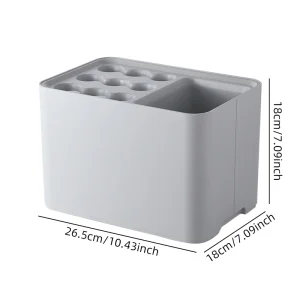 Organisateur de stylos en plastique moderne rangement bureau compartiments multiples style épuré couleur grise dimensions 26.5x18x18 cm