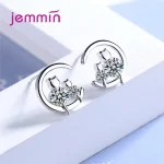 Boucles d&rsquo;oreilles maman fille en argent Sterling zircon chat lune bijoux tendance mode original cadeau