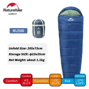 Sac de couchage d&rsquo;hiver Naturehike MJ300/MJ600 17°C  Sac à langer bébé en coton isolant et compact pour camping et randonnée 4 saisons
