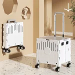 Poussette pliable en plastique chariot de rangement et transport 4 roues design moderne multifonction portable blanc et argenté