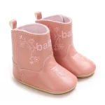 Bottes bébé fille style floral rose pastel cuir PU synthétique élastiques dos design mignon 012 mois