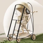 Housse transparente imperméable pour poussette bébé protection pluie coupevent vue dégagée matériau EVA design moderne usage extérieur couleurs transparentes et gris/noir