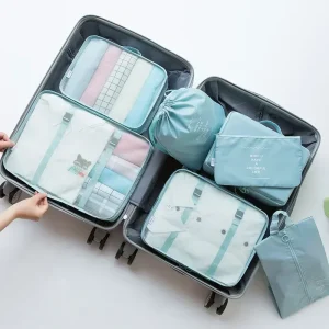 Sac de voyage en poudre pour bagages couverture chaussures organisateurs valise cubes d’emballage ensemble de 7 pièces bébé rangement sécurité qualité Sky Blue Sac de voyage en poudre pour bagages couverture chaussures organisateurs valise cubes d’emballage ensemble de 7 pièces bébé rangement sécurité qualité Sky Blue