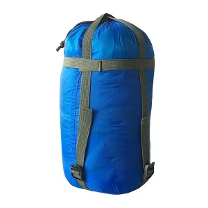 Sac de rangement cylindrique camping plein air étanche compression nylon bleu olive sangles cordon pratique voyage randonnée