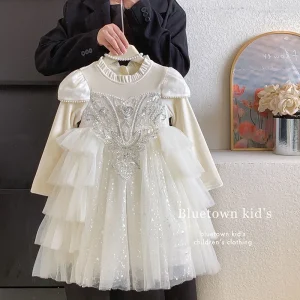 Robe princesse éthérée tulle sequins filles fête anniversaire occasion spéciale blanche crème argenté Robe princesse éthérée tulle sequins filles fête anniversaire occasion spéciale blanche crème argenté