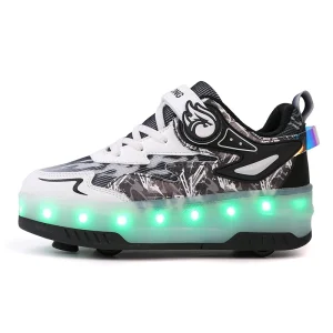 Chaussures enfants illuminées LED camouflage style sportif logo flamme sécurité confort moderne design élégant pour filles garçons cadeau fun