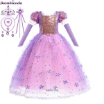 Robe princesse anime Rapunzel pour filles déguisement carnaval anniversaire robe d&rsquo;été en polyester tulle accessoires incluts