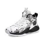 Chaussures de basketball enfants baskets montantes protection cheville antidérapantes style moderne blanc noir