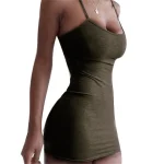 Robe de soirée Army Green sexy coupe cintrée à bretelles pour fêtes Été 2023 occasionnels soirée élégante