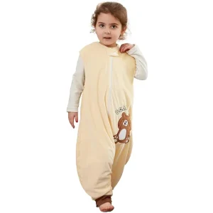 Gigoteuse ours en peluche pour bébé sac de couchage doux pyjama avec pieds 14 ans jaune crème sécurité et confort Gigoteuse ours en peluche pour bébé sac de couchage doux pyjama avec pieds 14 ans jaune crème sécurité et confort