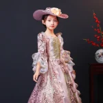 Costume princesse médiévale filles enfants palais déguisement vintage à volants robe chapeau set3