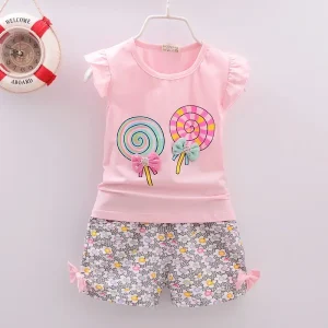 Ensemble vêtements bébé fille tshirt short sucettes floral été 13 ans coton doux décontracté
