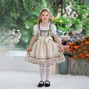 Ensemble 3 pièces pour filles, robe Dirndl avec chemisier et tablier traditionnels, Costume traditionnel bavarois moderne, robe de mariée à fleurs – White Ensemble 3 pièces pour filles, robe Dirndl avec chemisier et tablier traditionnels, Costume traditionnel bavarois moderne, robe de mariée à fleurs – White