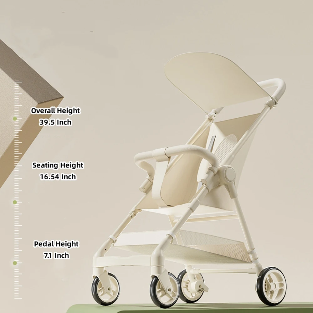 Poussette bébé portable légère pliable 4 roues design moderne minimaliste blanc idéale pour sorties voyages