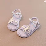 Sandales princesses pour filles summer shoes enfants sandales souples plage occasions spéciales style élégant confortablePerlages et nœuds