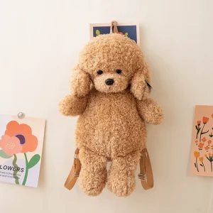 Sacs à dos en peluche caniche jouet éducatif accessoire bébé style mignon couleur brun clair pour enfant 312 ans portage confortable doux et sécuritaire idéal école et loisirs