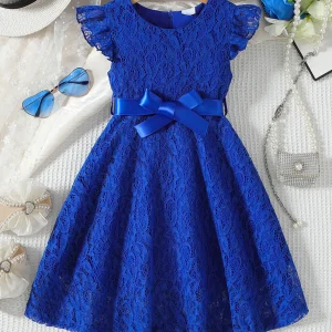 Robe d&rsquo;été en dentelle pour filles robe princesse occasion spéciale accessoires inclus couleur bleu vif enfants 38 ans VTREE